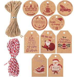 imageMr Pen Christmas Gift Tags 100 pcs with Hemp Rope 10 Designs Kraft Paper Tags Gift Tags with String Brown Tags Christmas Tags for Gifts Blank Gift Tags Gift Bag Tags for Gift Bags Gift Tag