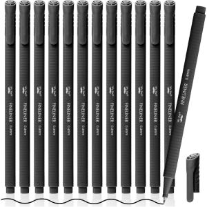 imageMr Pen Fineliner Pens Black 12 Pack Ergonomic Triangular Barrels 04mm Black Fine Liner Pens