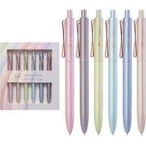imageMr Pen Retractable Gel Pens 6 Pack Black Ink Gel Pens Fine Point Metallic Colorful Barrels