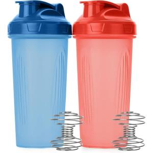 imageMr Pen Shaker Bottles for Protein Mixes 28 oz 2 Pack Clear Protein Shaker Bottle with Wire Whisk Ball Blender BottleBlue  Red