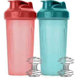 imageMr Pen Shaker Bottles for Protein Mixes 28 oz 2 Pack Clear Protein Shaker Bottle with Wire Whisk Ball Blender BottleLight Blue  Red