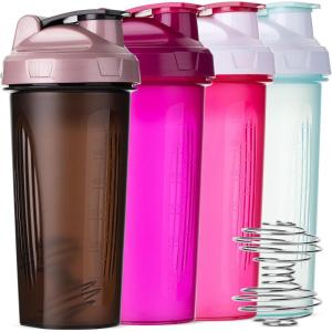 imageMr Pen Shaker Bottles for Protein Mixes 28 oz 4 Pack Colorful Protein Shaker Bottle with Wire Whisk Ball Mixer BottleBlack  Purple  Pink  Mint