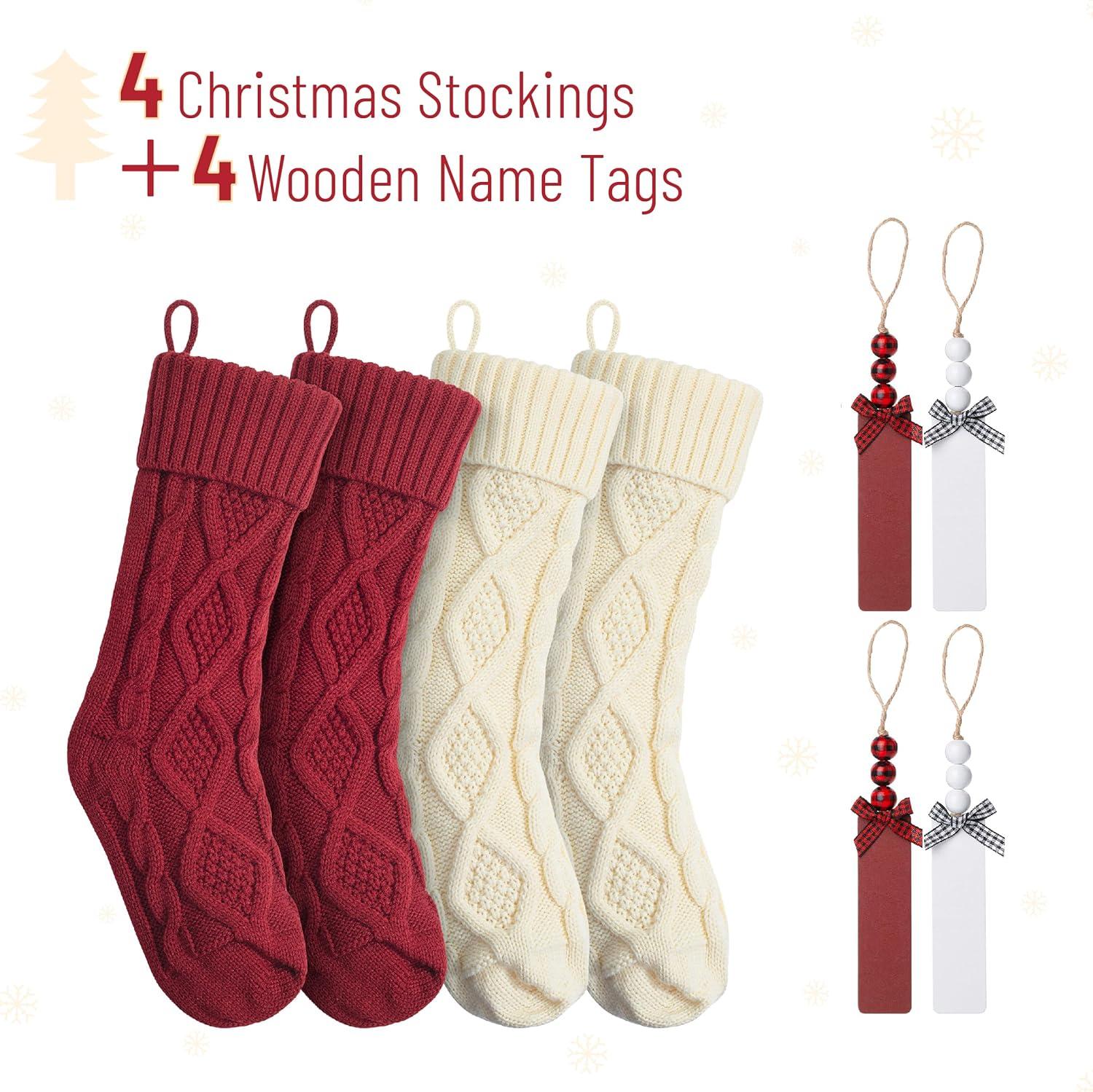 imageMr Pen Personalized Christmas Stockings with Wooden Name Tags Set of 4 18quot Red ampamp Cream Cable Knit Stockings for Christmas Cable Knit Christmas Stocking for Christmas