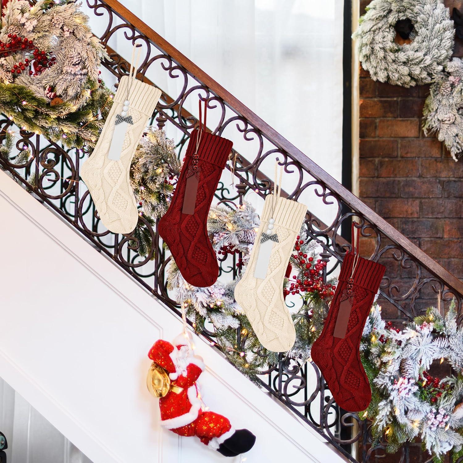 imageMr Pen Personalized Christmas Stockings with Wooden Name Tags Set of 4 18quot Red ampamp Cream Cable Knit Stockings for Christmas Cable Knit Christmas Stocking for Christmas