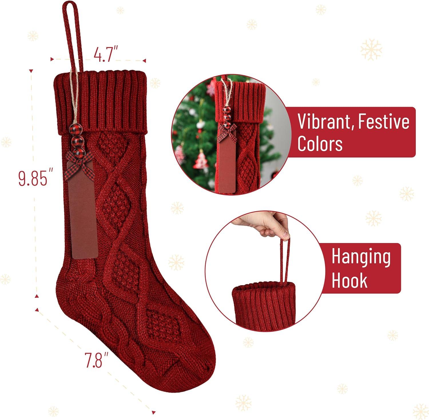 imageMr Pen Personalized Christmas Stockings with Wooden Name Tags Set of 4 18quot Red ampamp Cream Cable Knit Stockings for Christmas Cable Knit Christmas Stocking for Christmas