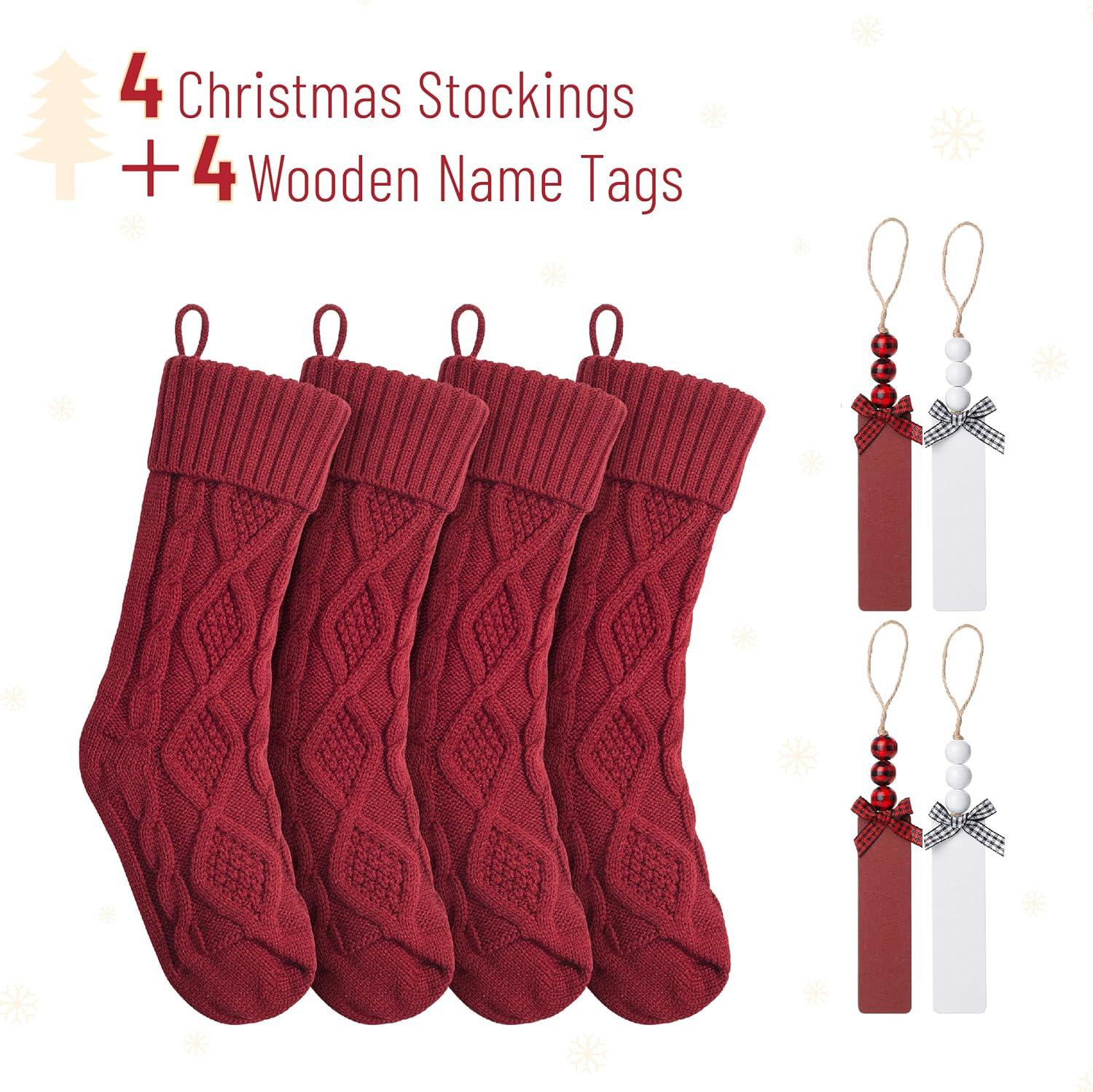 imageMr Pen Personalized Christmas Stockings with Wooden Name Tags Set of 4 18quot Red Cable Knit Stockings for Christmas Cable Knit Christmas Stocking for Christmas Large Knit Stockings Christmas