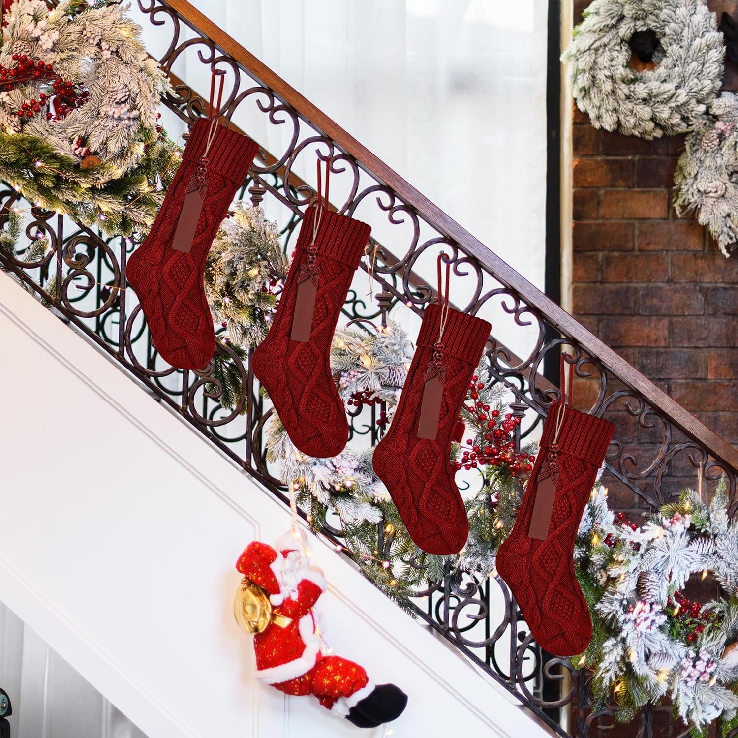 imageMr Pen Personalized Christmas Stockings with Wooden Name Tags Set of 4 18quot Red Cable Knit Stockings for Christmas Cable Knit Christmas Stocking for Christmas Large Knit Stockings Christmas