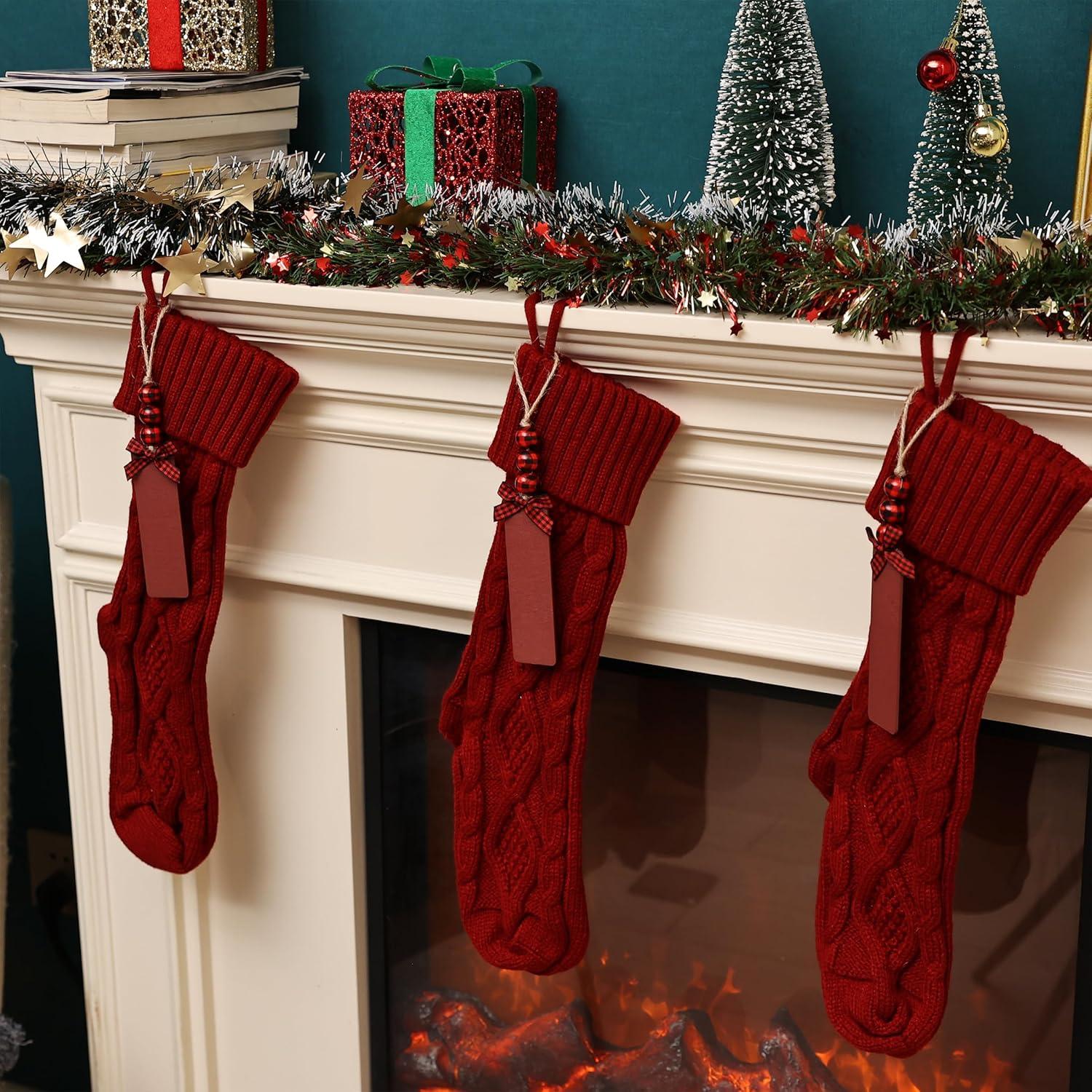 imageMr Pen Personalized Christmas Stockings with Wooden Name Tags Set of 4 18quot Red Cable Knit Stockings for Christmas Cable Knit Christmas Stocking for Christmas Large Knit Stockings Christmas