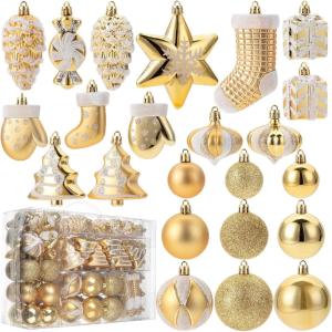 imageMr Pen Assorted Ball Ornaments Set 77 pcs Red Shatterproof Christmas Ornaments for TreeGold