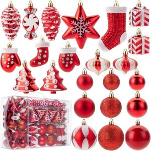 imageMr Pen Assorted Ball Ornaments Set 77 pcs Red Shatterproof Christmas Ornaments for TreeRed