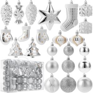 imageMr Pen Assorted Ball Ornaments Set 77 pcs Red Shatterproof Christmas Ornaments for TreeSilver