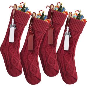 imageMr Pen Personalized Christmas Stockings with Wooden Name Tags Set of 4 18quot Red Cable Knit Stockings for Christmas Cable Knit Christmas Stocking for Christmas Large Knit Stockings Christmas