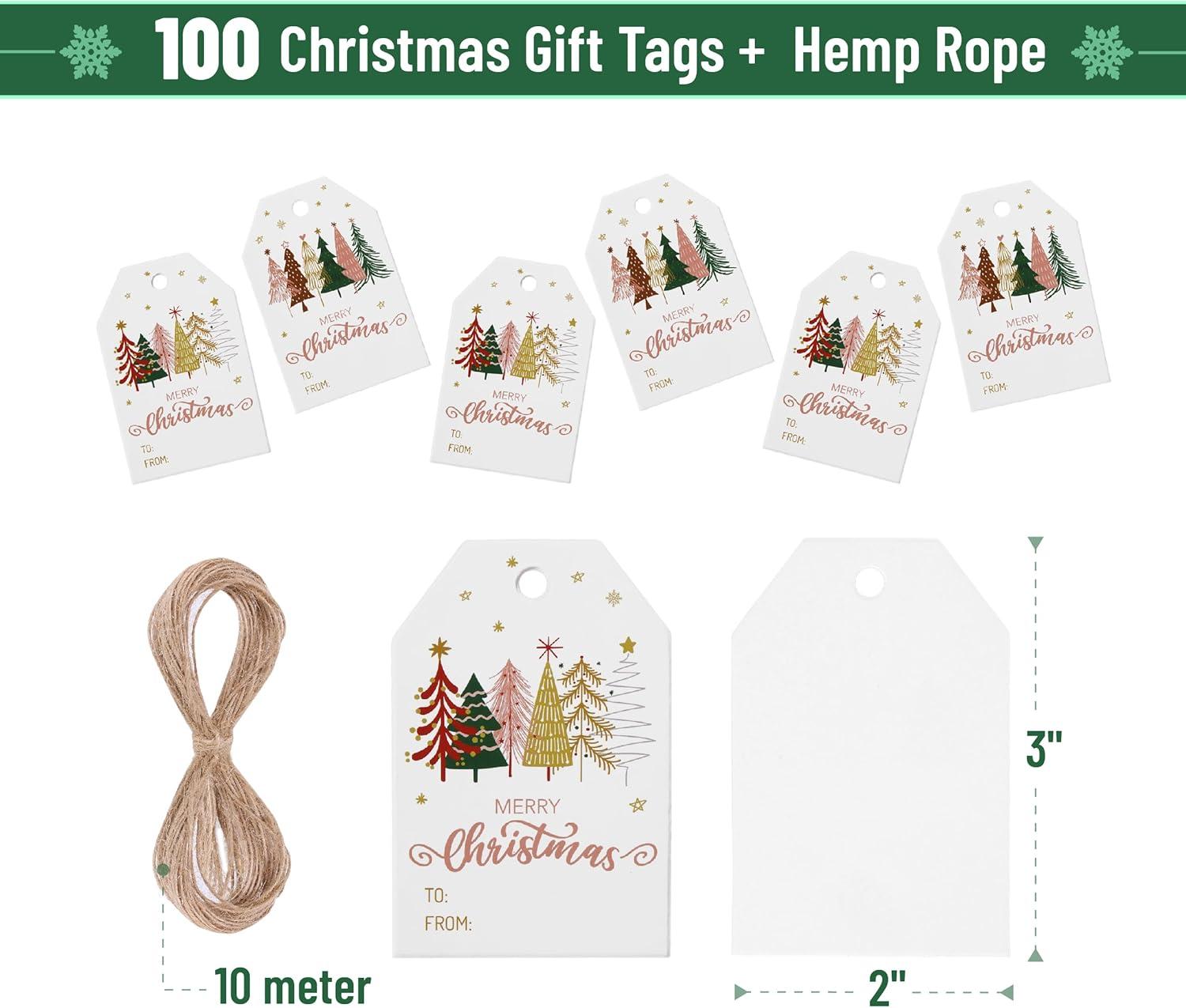 imageMr Pen Christmas Gift Tags 100 pcs with Hemp Rope 2 Designs Watercolor Plants Paper Tags Holiday Gift Tags with String Christmas Tags for Gifts Gift Bag Tags for Gift Bags