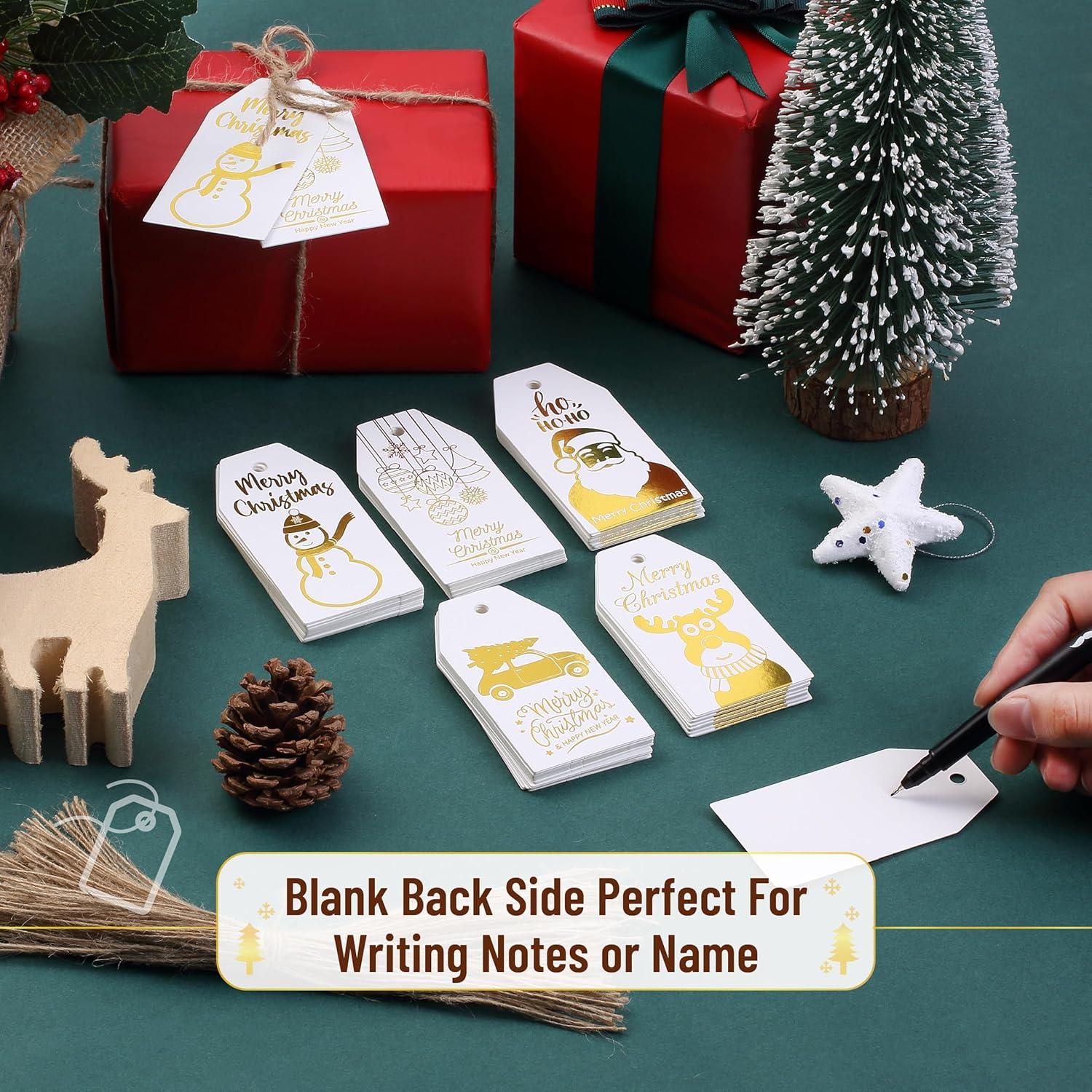 imageMr Pen Christmas Gift Tags 100 pcs with Hemp Rope 5 Designs Gold Foil Paper Holiday Gift Tags with String Christmas Tags for Gifts Gift Bag Tags for Gift Bags Gift Tag