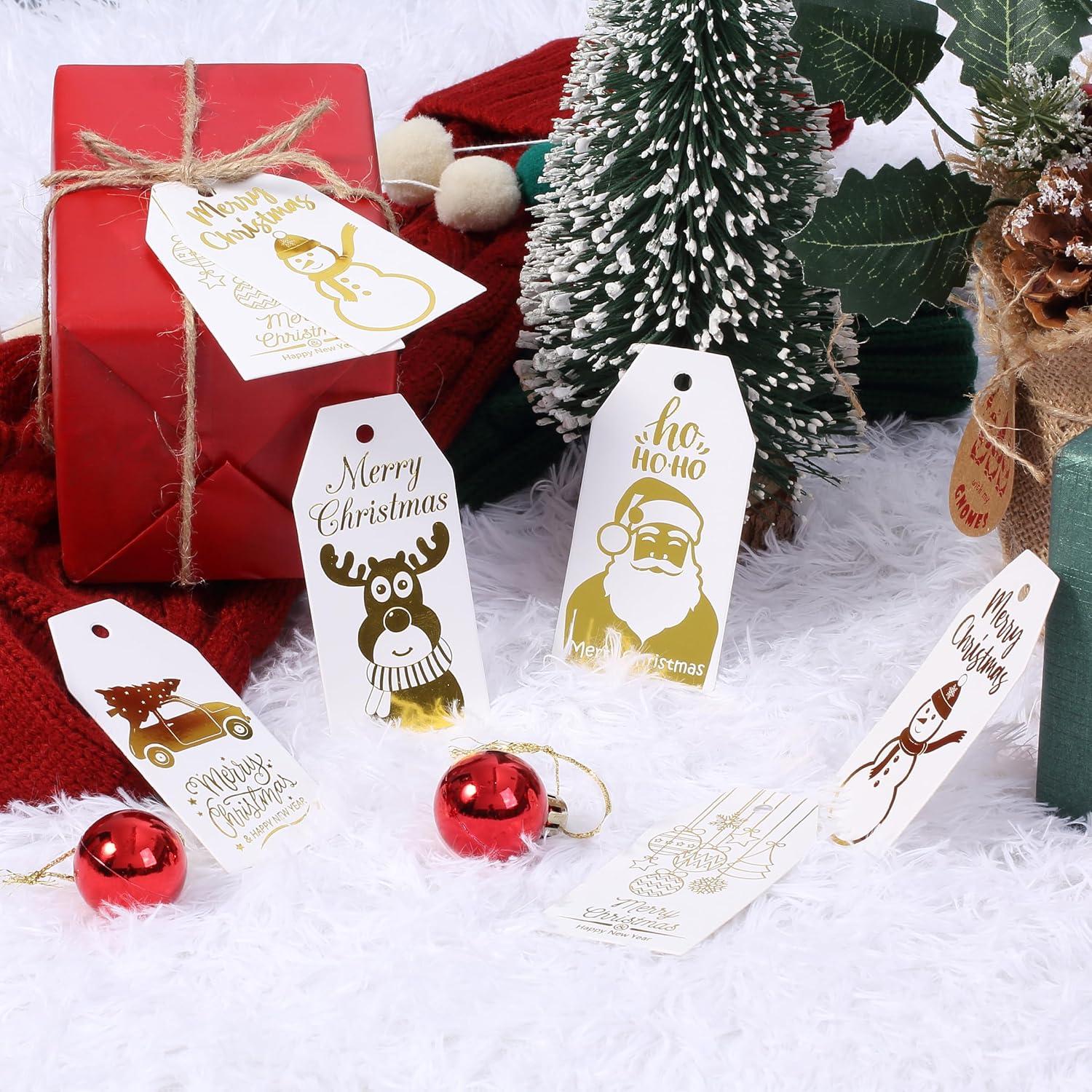 imageMr Pen Christmas Gift Tags 100 pcs with Hemp Rope 5 Designs Gold Foil Paper Holiday Gift Tags with String Christmas Tags for Gifts Gift Bag Tags for Gift Bags Gift Tag