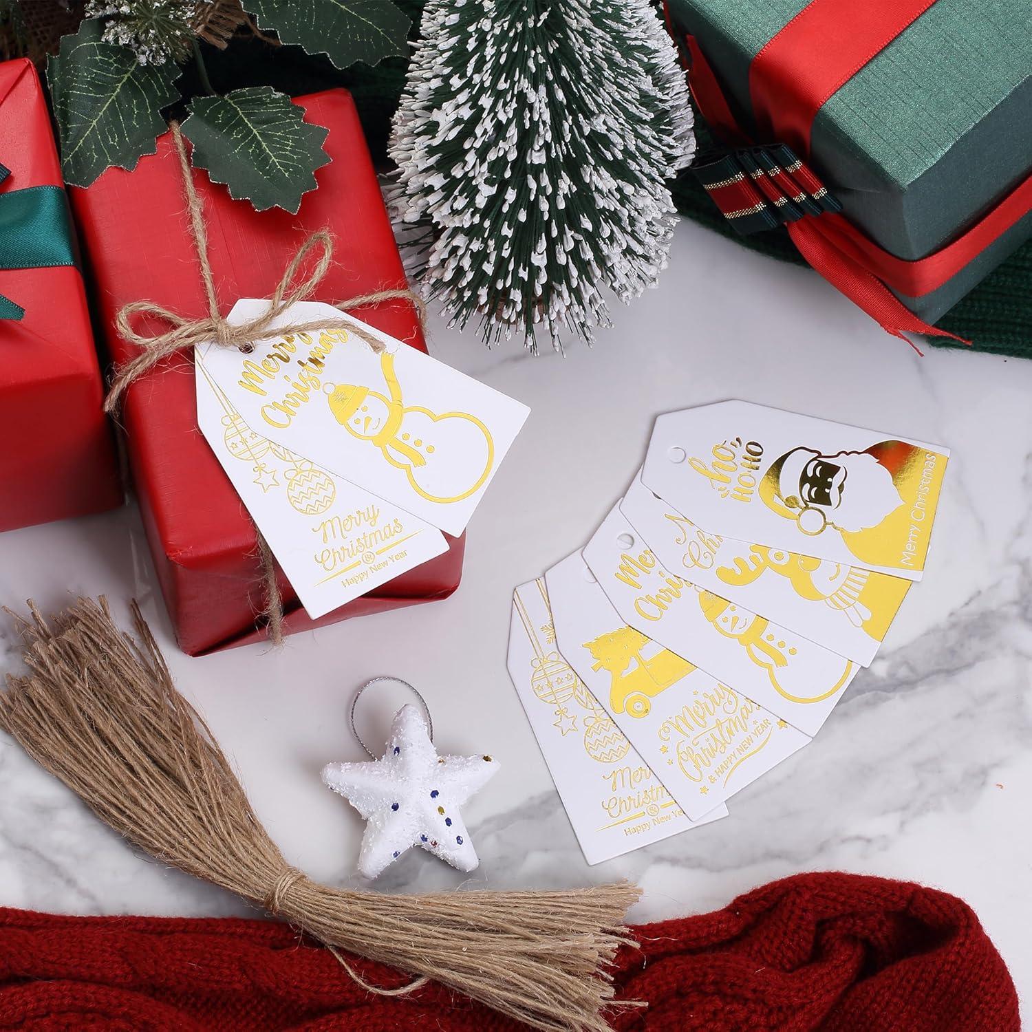 imageMr Pen Christmas Gift Tags 100 pcs with Hemp Rope 5 Designs Gold Foil Paper Holiday Gift Tags with String Christmas Tags for Gifts Gift Bag Tags for Gift Bags Gift Tag