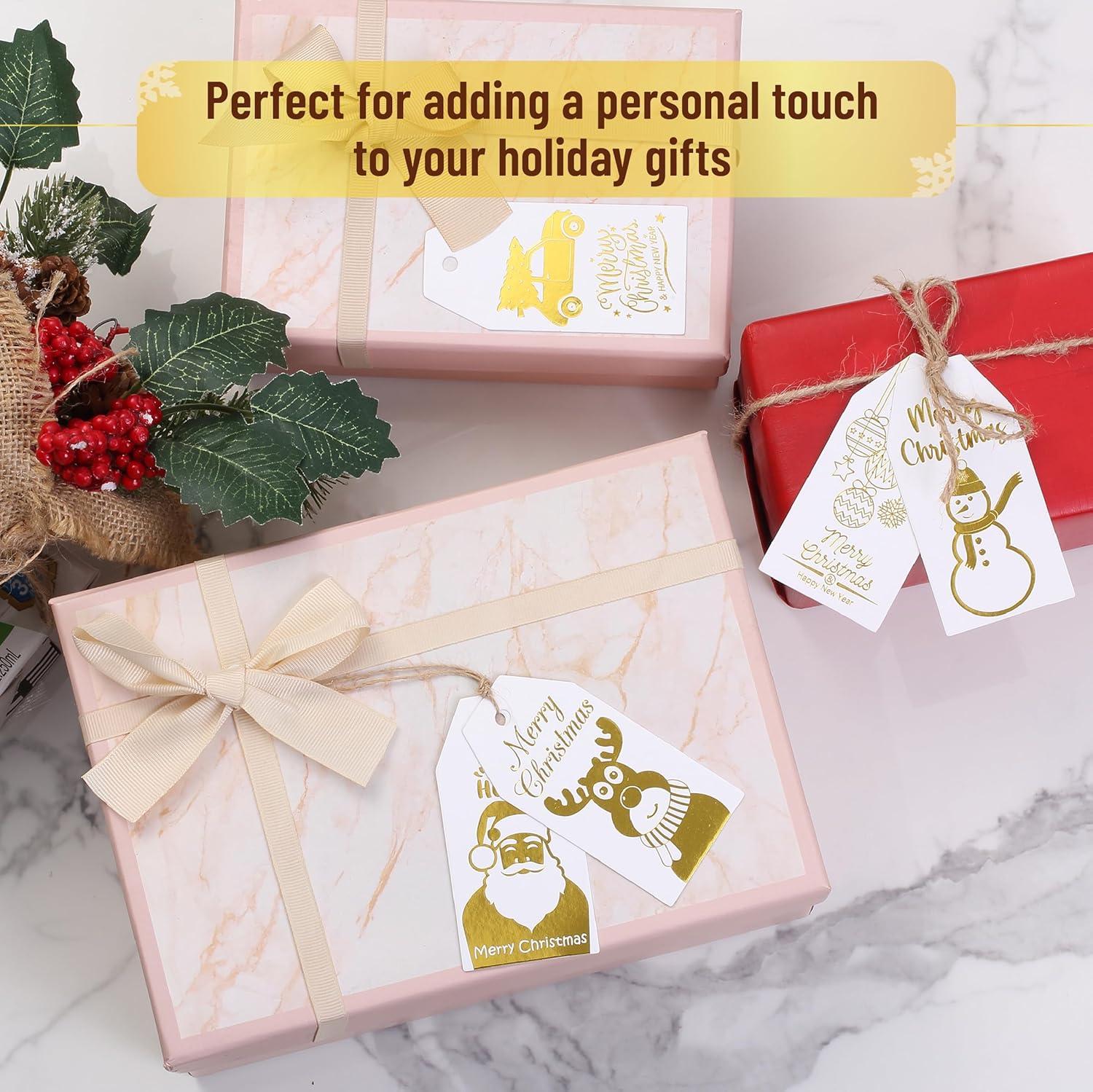 imageMr Pen Christmas Gift Tags 100 pcs with Hemp Rope 5 Designs Gold Foil Paper Holiday Gift Tags with String Christmas Tags for Gifts Gift Bag Tags for Gift Bags Gift Tag