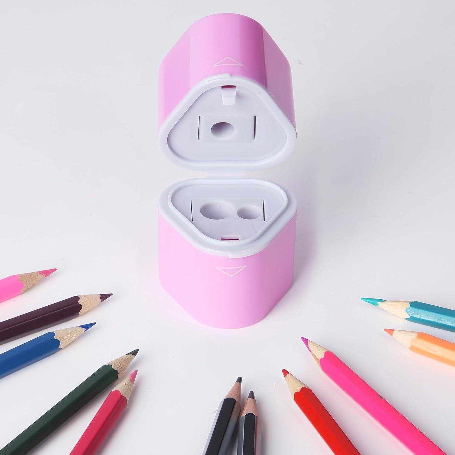 imageMr Pen Handheld Pencil Sharpener for Colored Pencils 6 Pack 3 Holes with Different Sizes Large Waste Box Pastel Garden Barrels Colored Pencil Sharpeners Manual