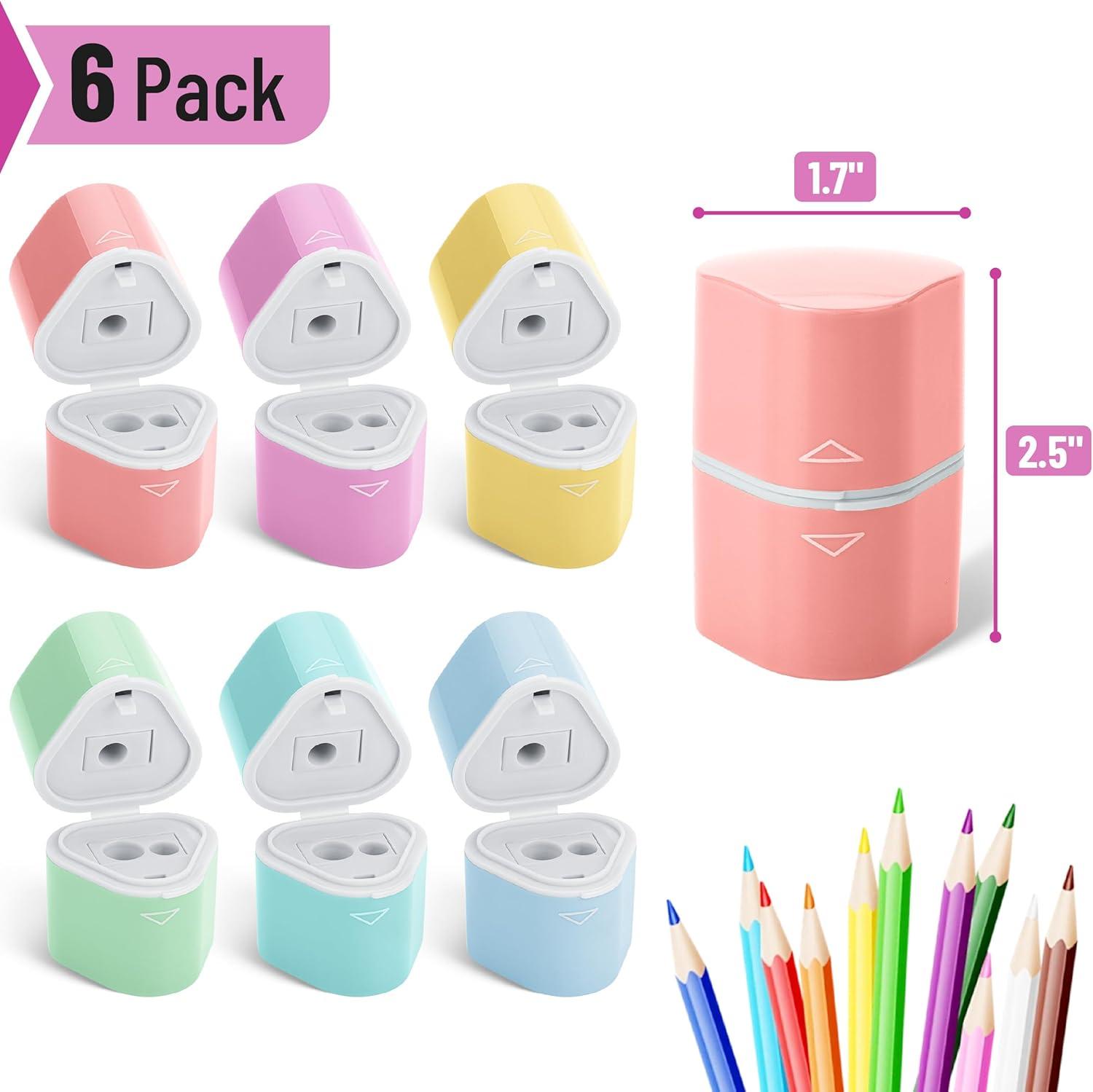 imageMr Pen Handheld Pencil Sharpener for Colored Pencils 6 Pack 3 Holes with Different Sizes Large Waste Box Pastel Garden Barrels Colored Pencil Sharpeners Manual