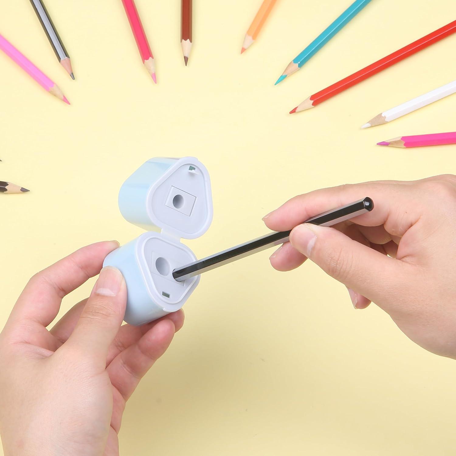 imageMr Pen Handheld Pencil Sharpener for Colored Pencils 6 Pack 3 Holes with Different Sizes Large Waste Box Pastel Garden Barrels Colored Pencil Sharpeners Manual