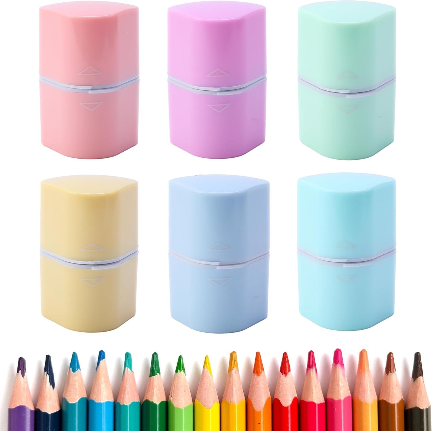 imageMr Pen Handheld Pencil Sharpener for Colored Pencils 6 Pack 3 Holes with Different Sizes Large Waste Box Pastel Garden Barrels Colored Pencil Sharpeners Manual