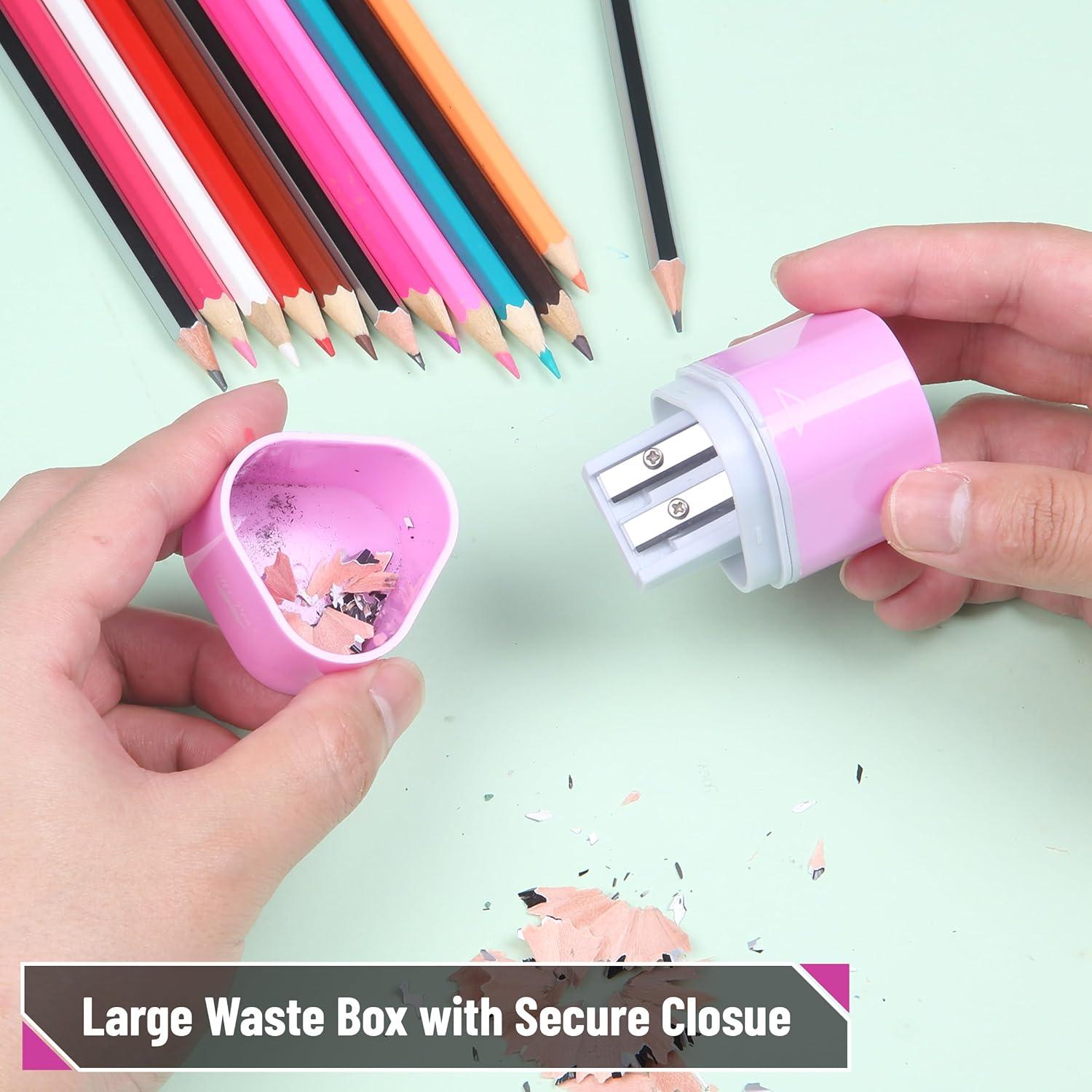imageMr Pen Handheld Pencil Sharpener for Colored Pencils 6 Pack 3 Holes with Different Sizes Large Waste Box Pastel Garden Barrels Colored Pencil Sharpeners Manual