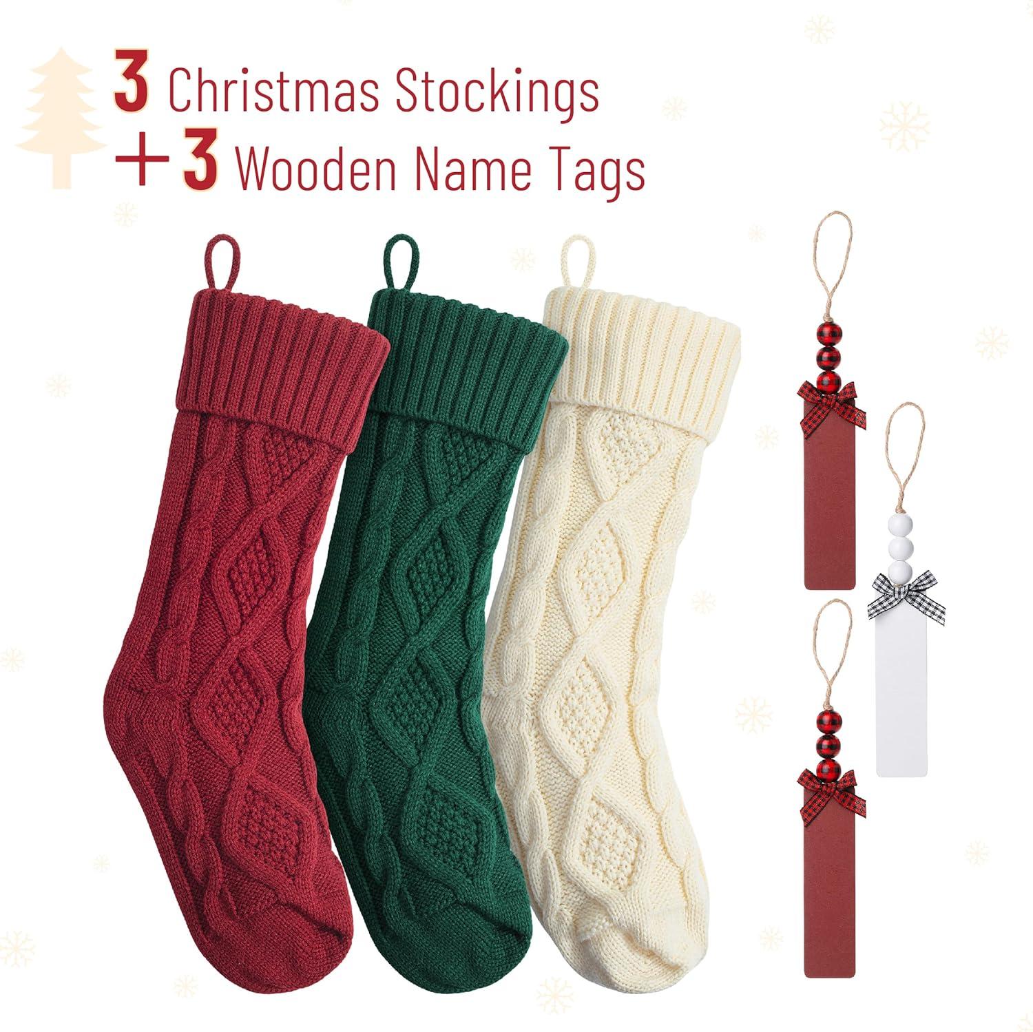 imageMr Pen Personalized Christmas Stockings with Wooden Name Tags Set of 3 18quot Cable Knit Stockings for Christmas Cable Knit Christmas Stocking for Christmas Large Knit Stockings Christmas
