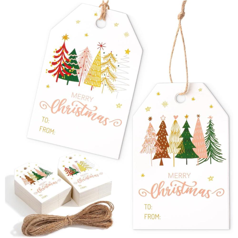 imageMr Pen Christmas Gift Tags 100 pcs with Hemp Rope 2 Designs Watercolor Plants Paper Tags Holiday Gift Tags with String Christmas Tags for Gifts Gift Bag Tags for Gift Bags