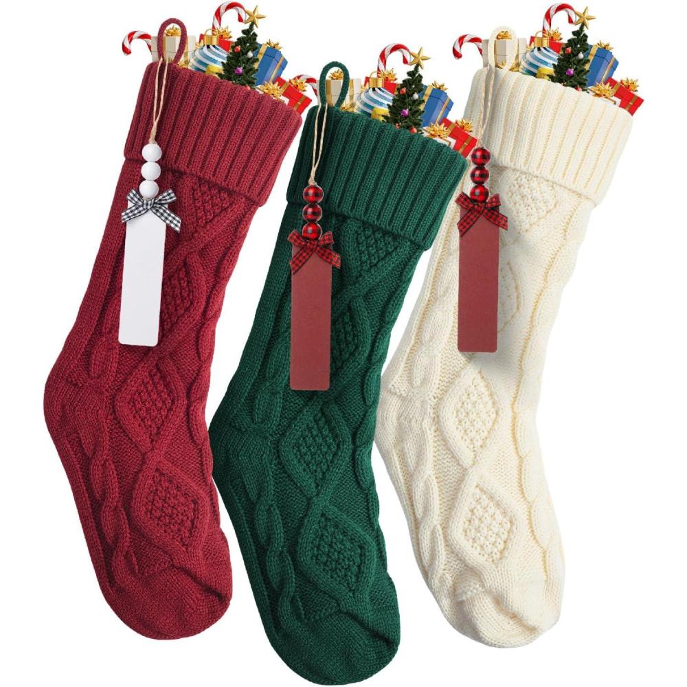 imageMr Pen Personalized Christmas Stockings with Wooden Name Tags Set of 3 18quot Cable Knit Stockings for Christmas Cable Knit Christmas Stocking for Christmas Large Knit Stockings Christmas