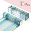 imageMr Pen Washi Tape Set 15 Rolls 5 YardsRoll Ocean Breez Design Gold Foil Washi Tape for Journaling 6 x 15mm 6 x 10mm ampamp 3 x 7mm WideOcean Breez