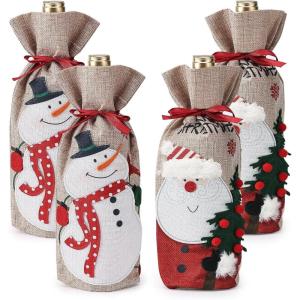 imageMr Pen Christmas Wine Bags  4 Pack Burlap Wine Bottle Covers with Drawstring for Holidays4