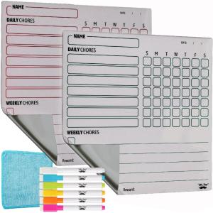 imageMr Pen Magnetic Dry Eraser Chore Board for Multiple Kids 2 Pack with 6 Eraser Cap Markers Refrigerator Magnetic Chore ChartSilver