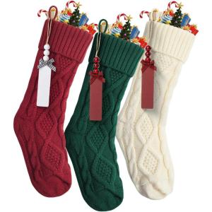 imageMr Pen Personalized Christmas Stockings with Wooden Name Tags Set of 3 18quot Cable Knit Stockings for Christmas Cable Knit Christmas Stocking for Christmas Large Knit Stockings Christmas