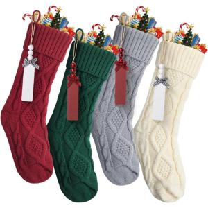 imageMr Pen Personalized Christmas Stockings with Wooden Name Tags Set of 4 18quot Colorful Cable Knit Stockings for Christmas Cable Knit Christmas Stocking for Christmas Large Knit Stockings Christmas