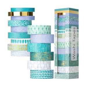 imageMr Pen Washi Tape Set 15 Rolls 5 YardsRoll Ocean Breez Design Gold Foil Washi Tape for Journaling 6 x 15mm 6 x 10mm ampamp 3 x 7mm WideOcean Breez