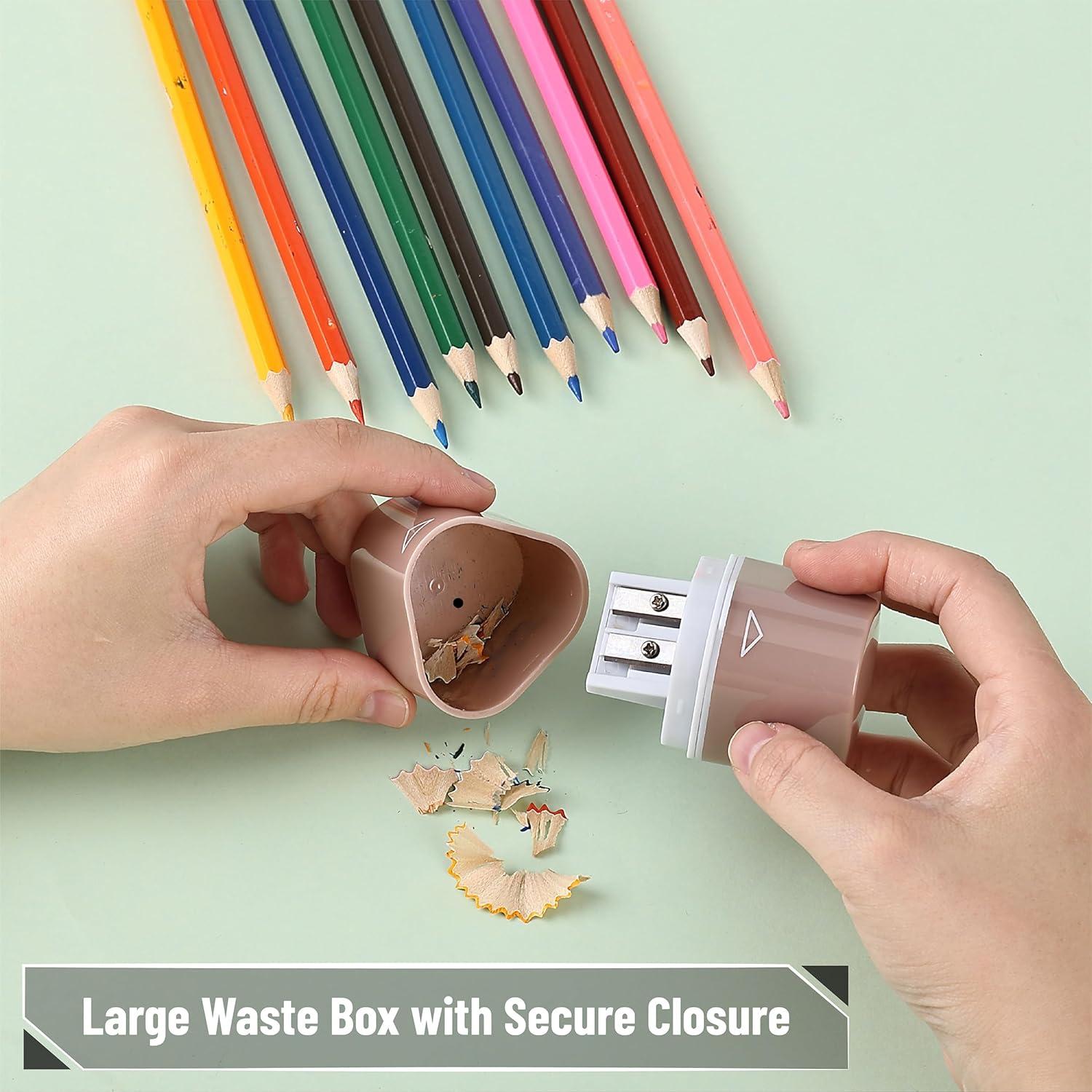 imageMr Pen Handheld Pencil Sharpener for Colored Pencils 6 Pack 3 Holes with Different Sizes Large Waste Box Soft Pastel Barrels Colored Pencil Sharpeners ManualBoho Theme
