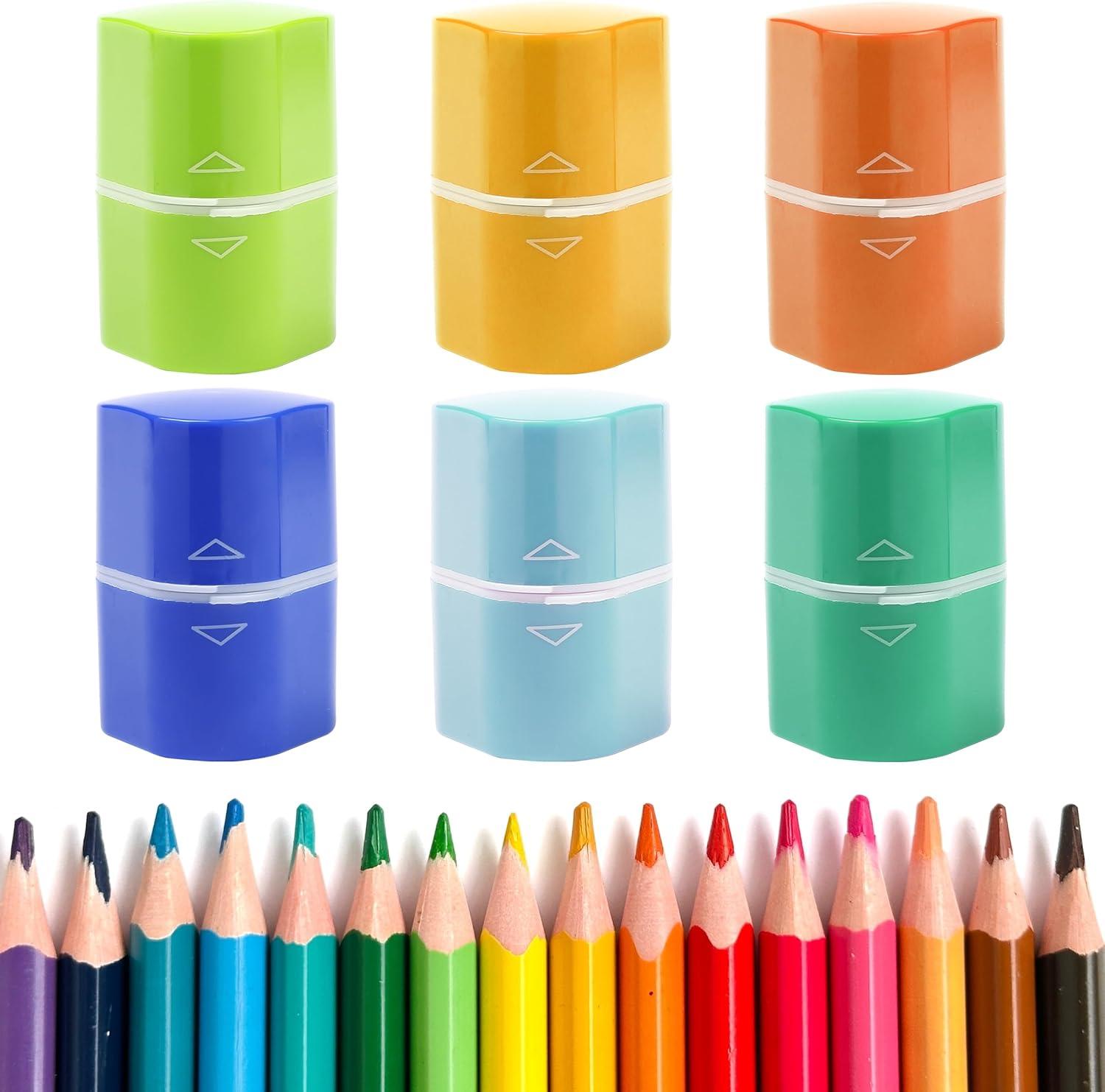 imageMr Pen Handheld Pencil Sharpener for Colored Pencils 6 Pack 3 Holes with Different Sizes Large Waste Box Soft Pastel Barrels Colored Pencil Sharpeners ManualSpring Colors