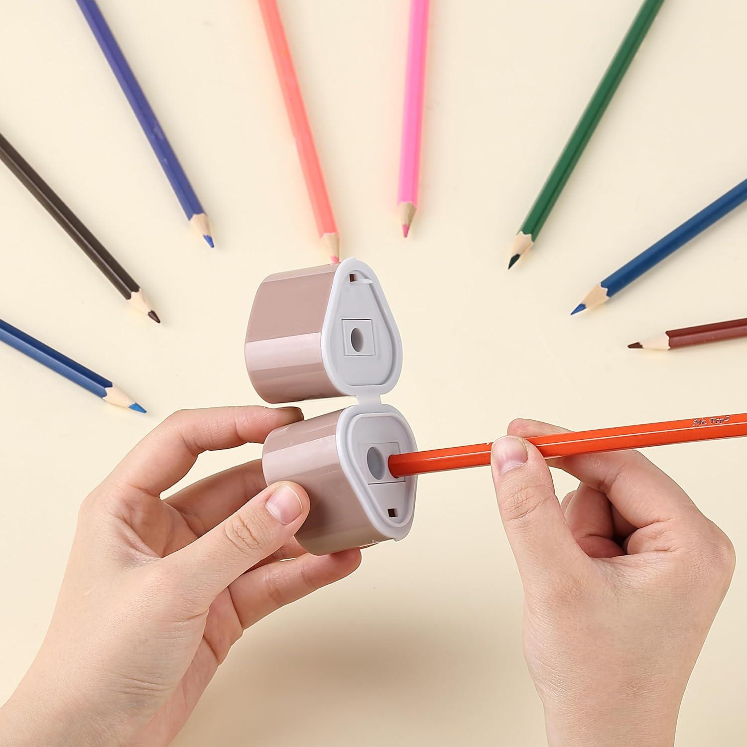 imageMr Pen Handheld Pencil Sharpener for Colored Pencils 6 Pack 3 Holes with Different Sizes Large Waste Box Soft Pastel Barrels Colored Pencil Sharpeners ManualBoho Theme