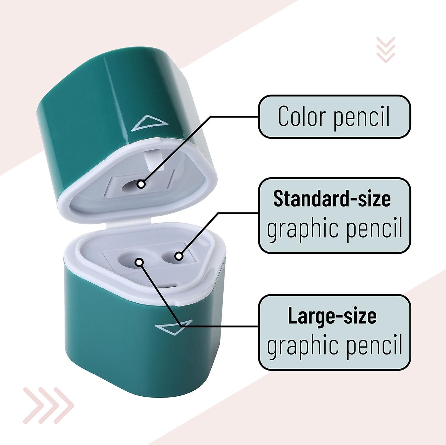 imageMr Pen Handheld Pencil Sharpener for Colored Pencils 6 Pack 3 Holes with Different Sizes Large Waste Box Soft Pastel Barrels Colored Pencil Sharpeners ManualWhite  Green  Pink