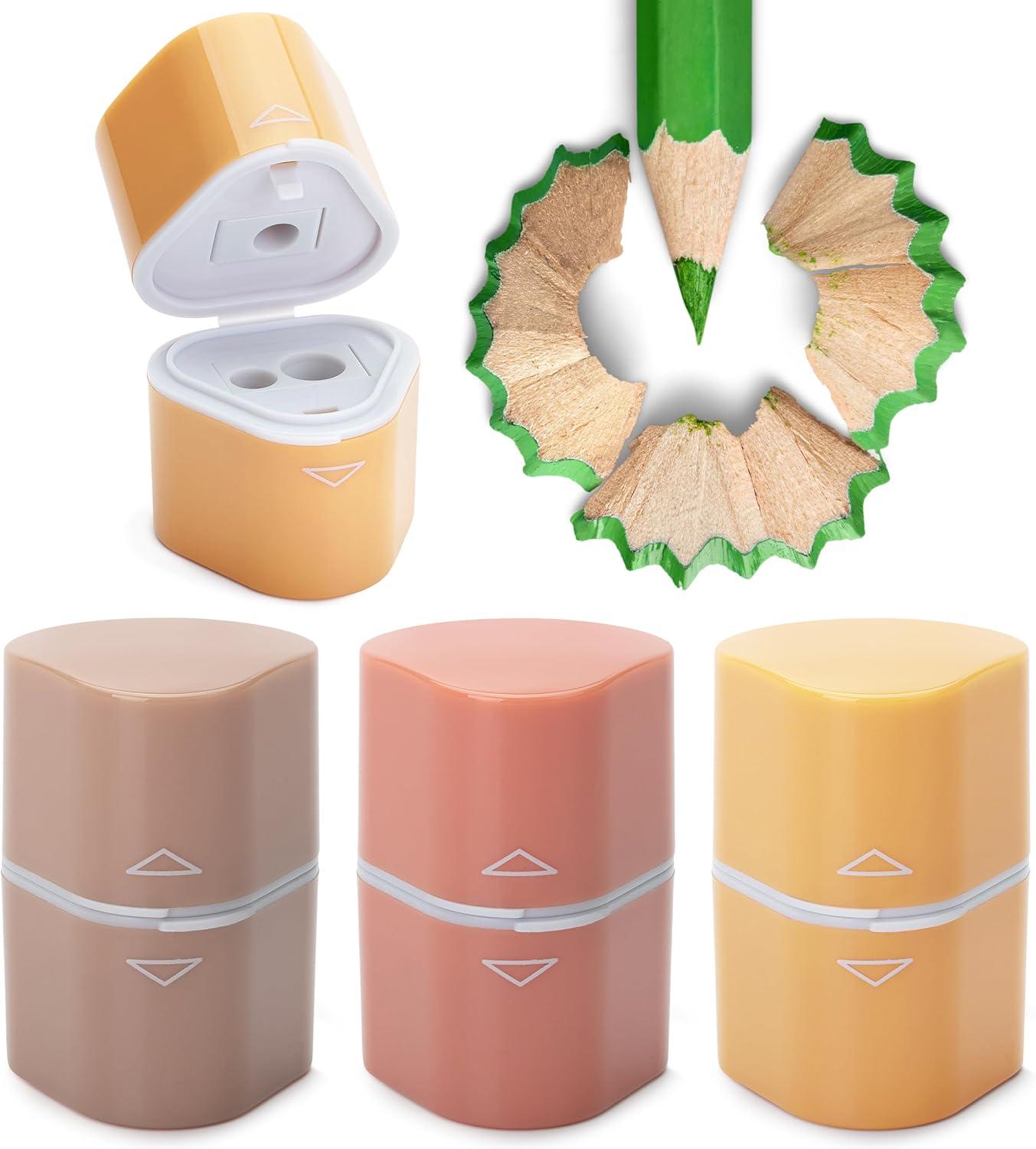 imageMr Pen Handheld Pencil Sharpener for Colored Pencils 6 Pack 3 Holes with Different Sizes Large Waste Box Soft Pastel Barrels Colored Pencil Sharpeners ManualBoho Theme