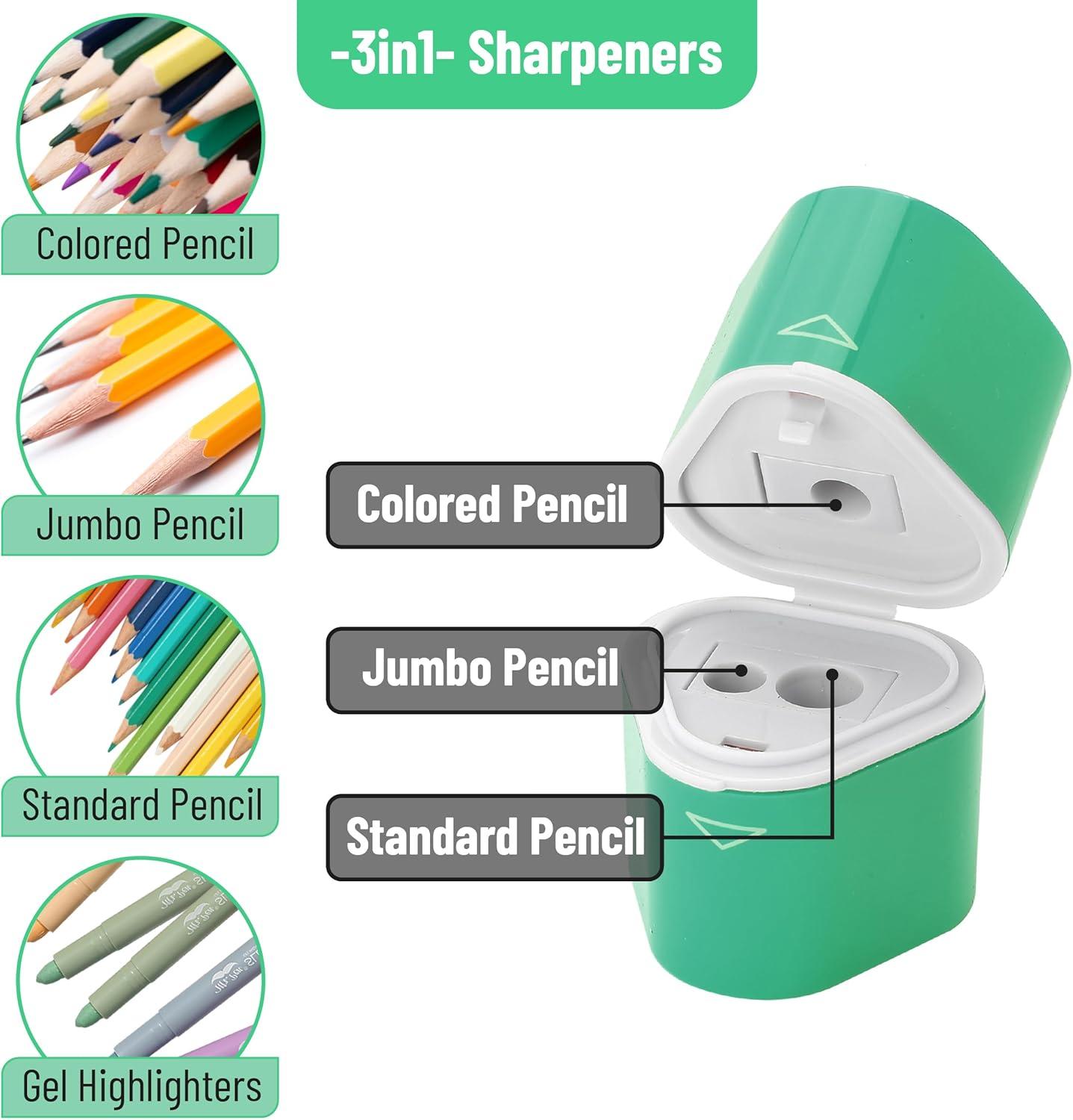 imageMr Pen Handheld Pencil Sharpener for Colored Pencils 6 Pack 3 Holes with Different Sizes Large Waste Box Soft Pastel Barrels Colored Pencil Sharpeners ManualSpring Colors