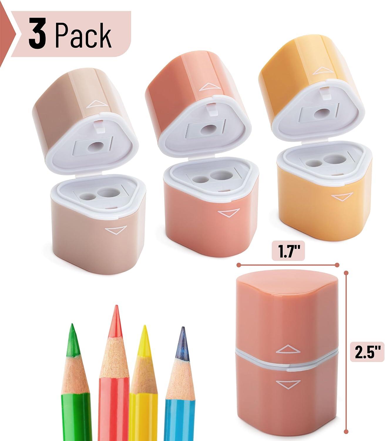 imageMr Pen Handheld Pencil Sharpener for Colored Pencils 6 Pack 3 Holes with Different Sizes Large Waste Box Soft Pastel Barrels Colored Pencil Sharpeners ManualBoho Theme