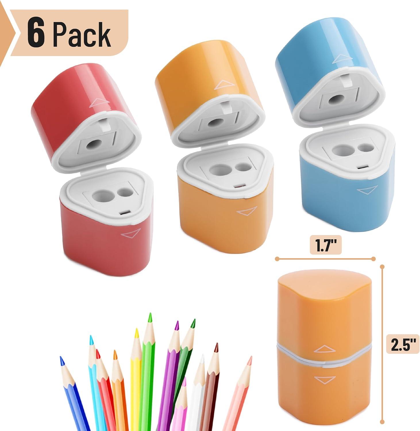 imageMr Pen Handheld Pencil Sharpener for Colored Pencils 6 Pack 3 Holes with Different Sizes Large Waste Box Soft Pastel Barrels Colored Pencil Sharpeners ManualRetro Colors