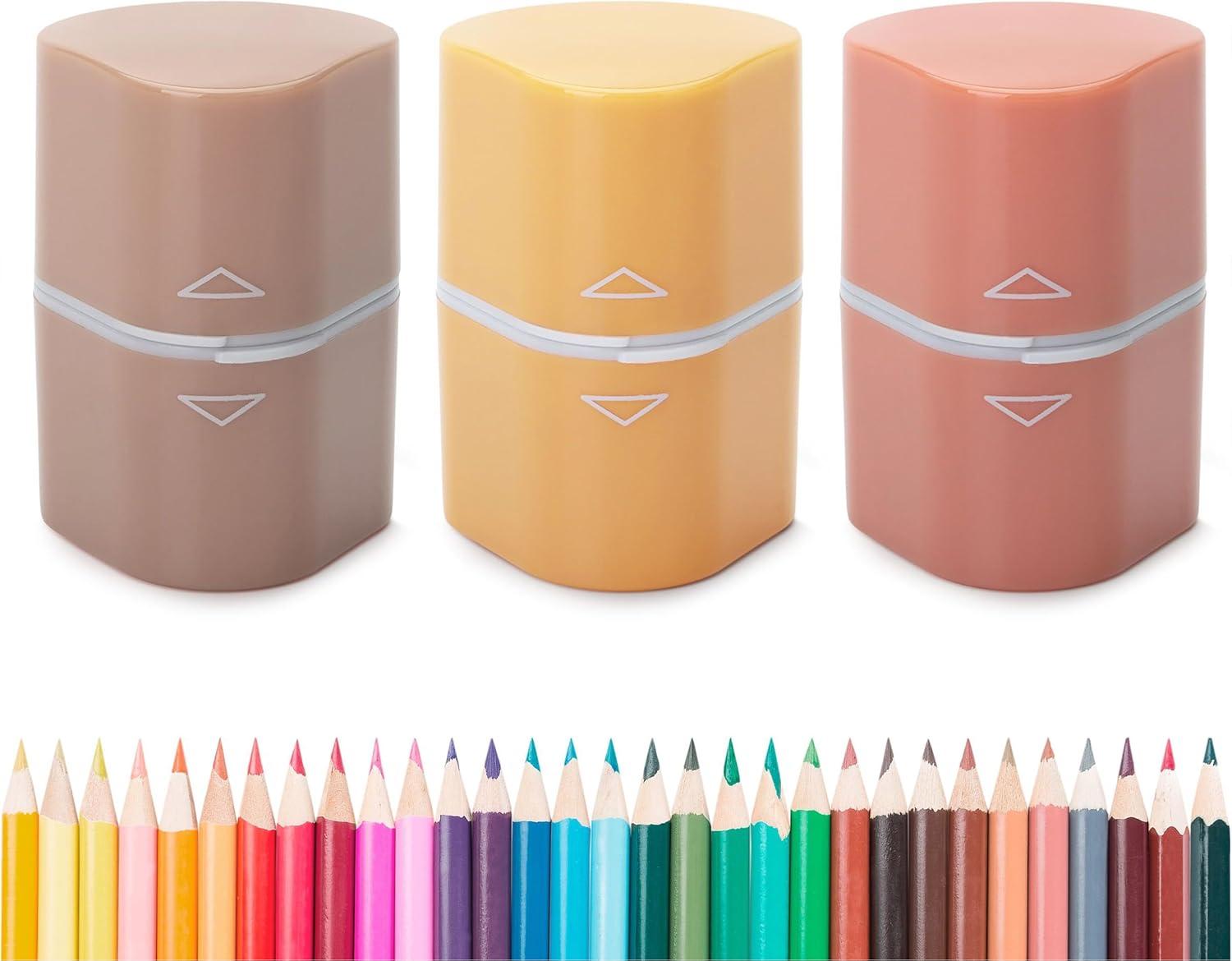 imageMr Pen Handheld Pencil Sharpener for Colored Pencils 6 Pack 3 Holes with Different Sizes Large Waste Box Soft Pastel Barrels Colored Pencil Sharpeners ManualPink  Purple  Blue