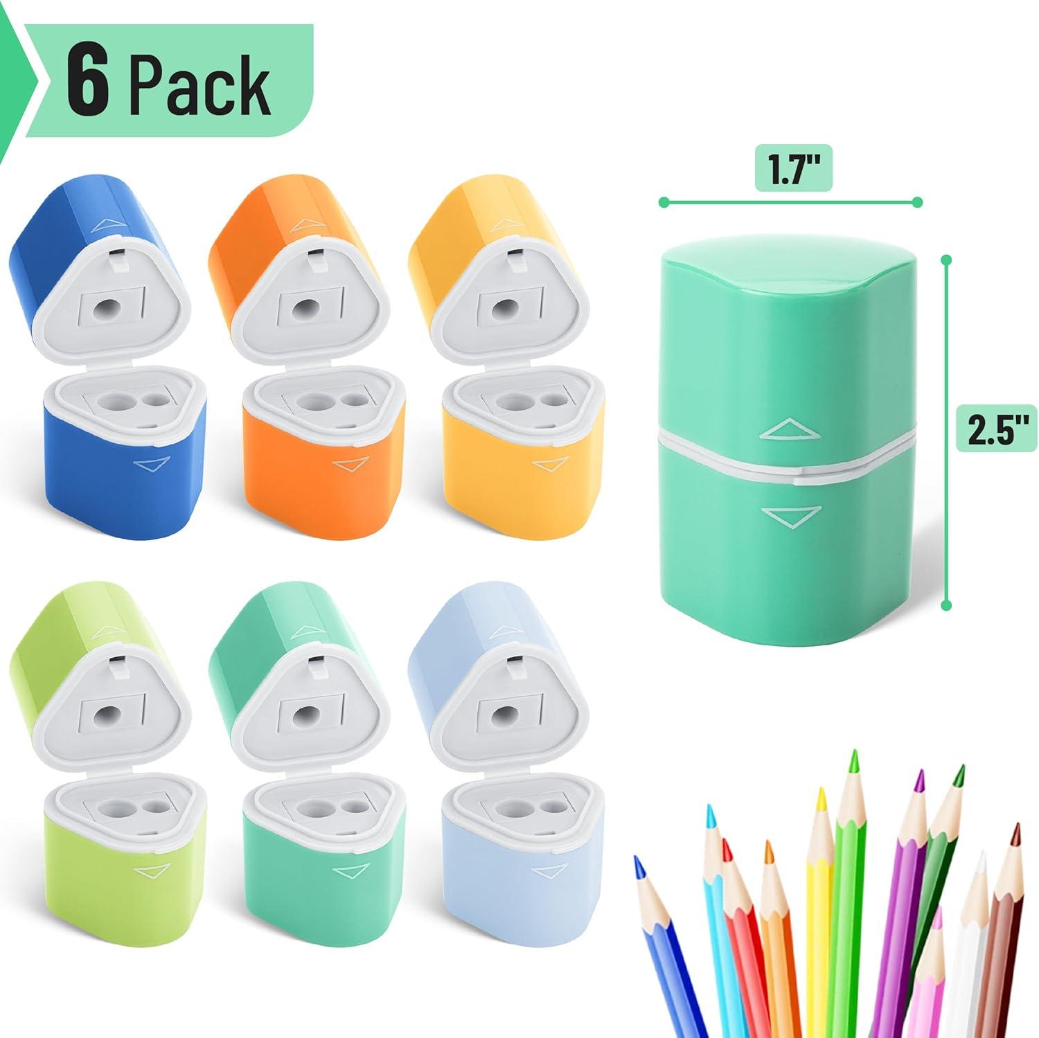 imageMr Pen Handheld Pencil Sharpener for Colored Pencils 6 Pack 3 Holes with Different Sizes Large Waste Box Soft Pastel Barrels Colored Pencil Sharpeners ManualSpring Colors