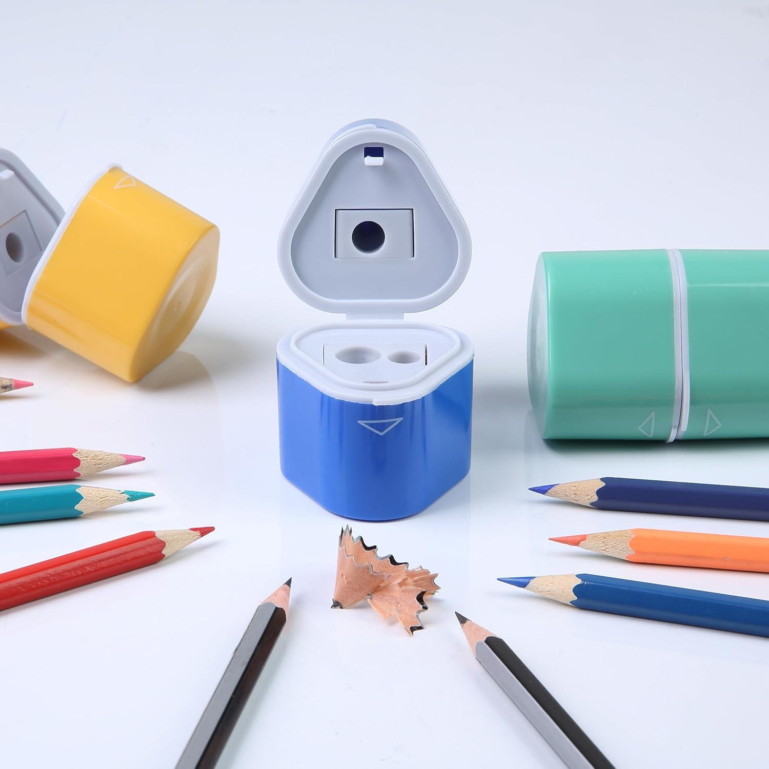 imageMr Pen Handheld Pencil Sharpener for Colored Pencils 6 Pack 3 Holes with Different Sizes Large Waste Box Soft Pastel Barrels Colored Pencil Sharpeners ManualSpring Colors