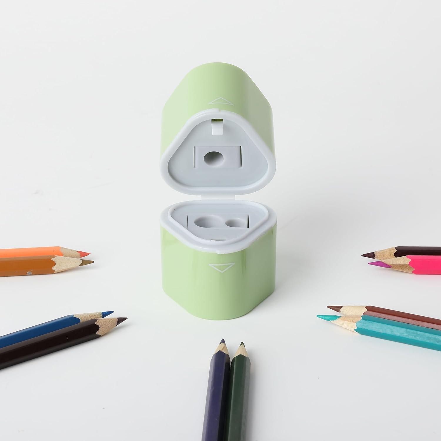 imageMr Pen Handheld Pencil Sharpener for Colored Pencils 6 Pack 3 Holes with Different Sizes Large Waste Box Soft Pastel Barrels Colored Pencil Sharpeners ManualRetro Colors