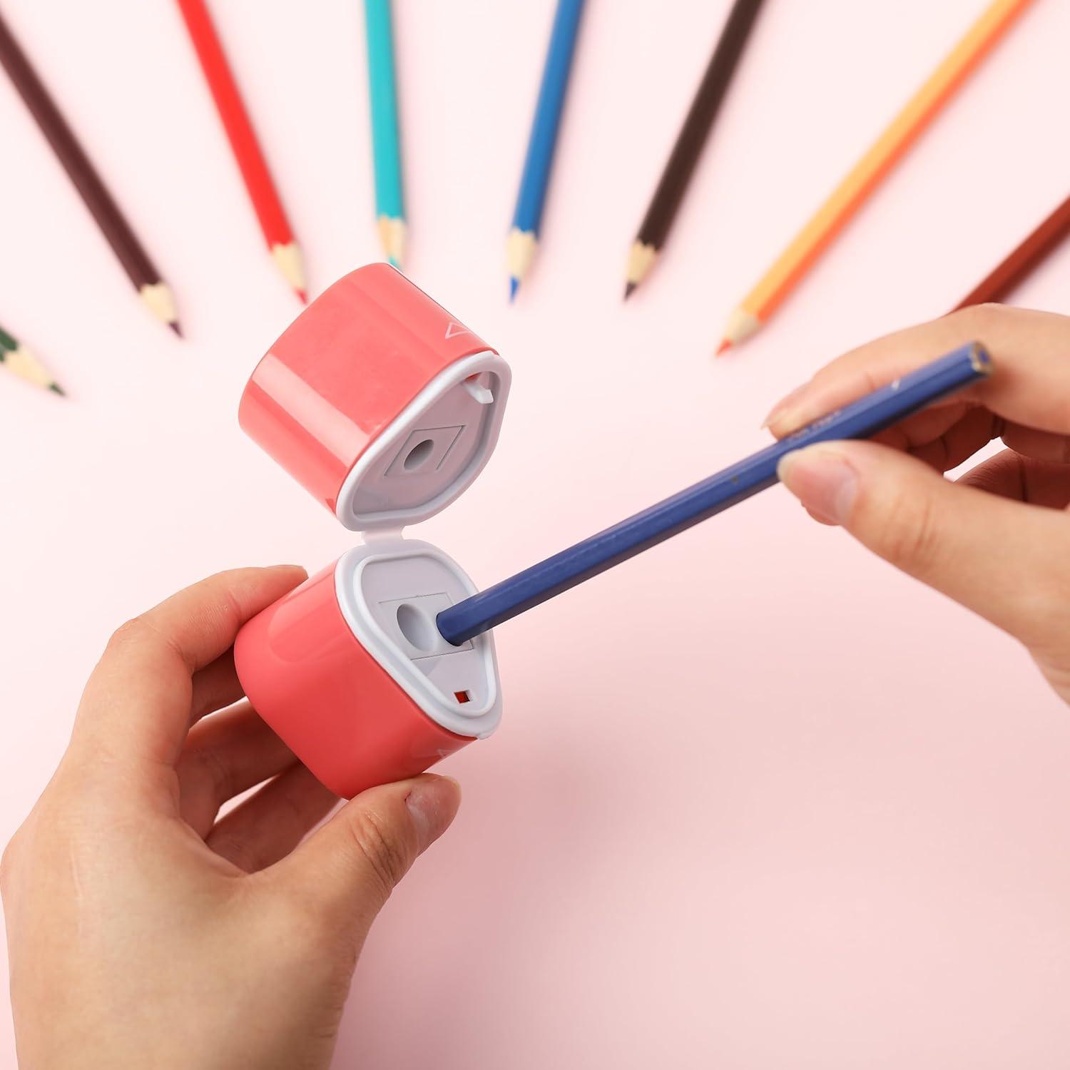 imageMr Pen Handheld Pencil Sharpener for Colored Pencils 6 Pack 3 Holes with Different Sizes Large Waste Box Soft Pastel Barrels Colored Pencil Sharpeners ManualRetro Colors