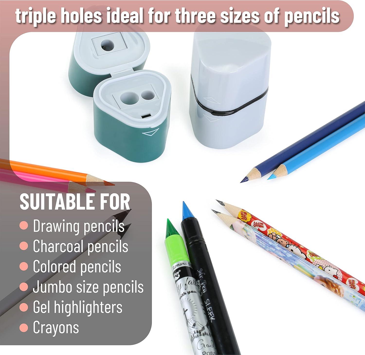 imageMr Pen Handheld Pencil Sharpener for Colored Pencils 6 Pack 3 Holes with Different Sizes Large Waste Box Soft Pastel Barrels Colored Pencil Sharpeners ManualWhite  Green  Pink