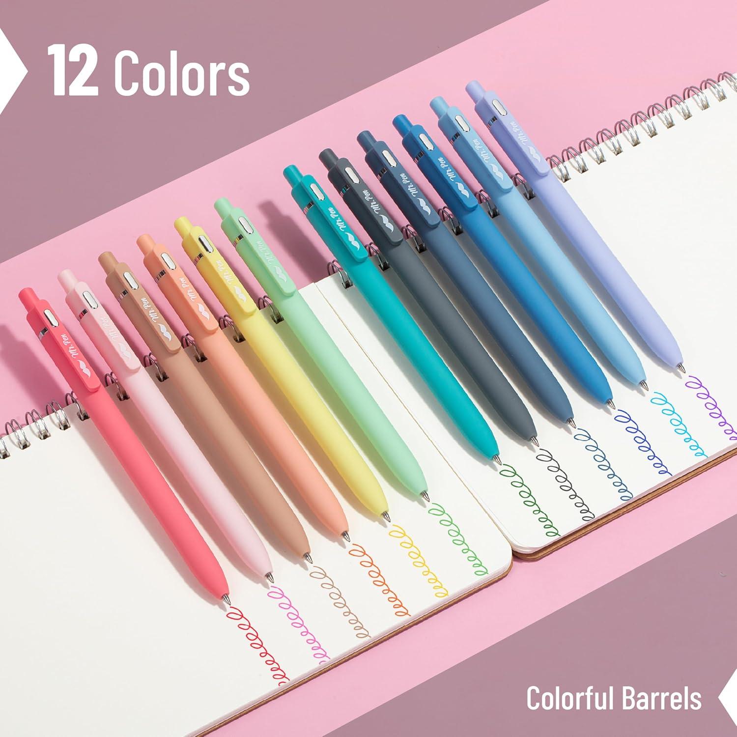 imageMr Pen Retractable Cute Gel Pens for Journaling 12 Pack Assorted Color 07 mm Pastel Barrels Smooth Writing Aesthetic Pens for Women